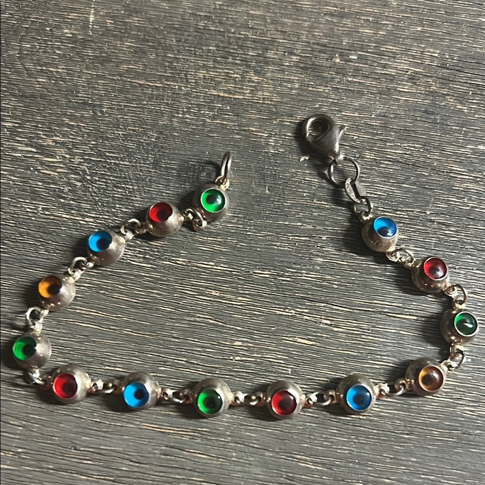 Dainty Rare Evil Eve Multicolor Silver Bracelet‎